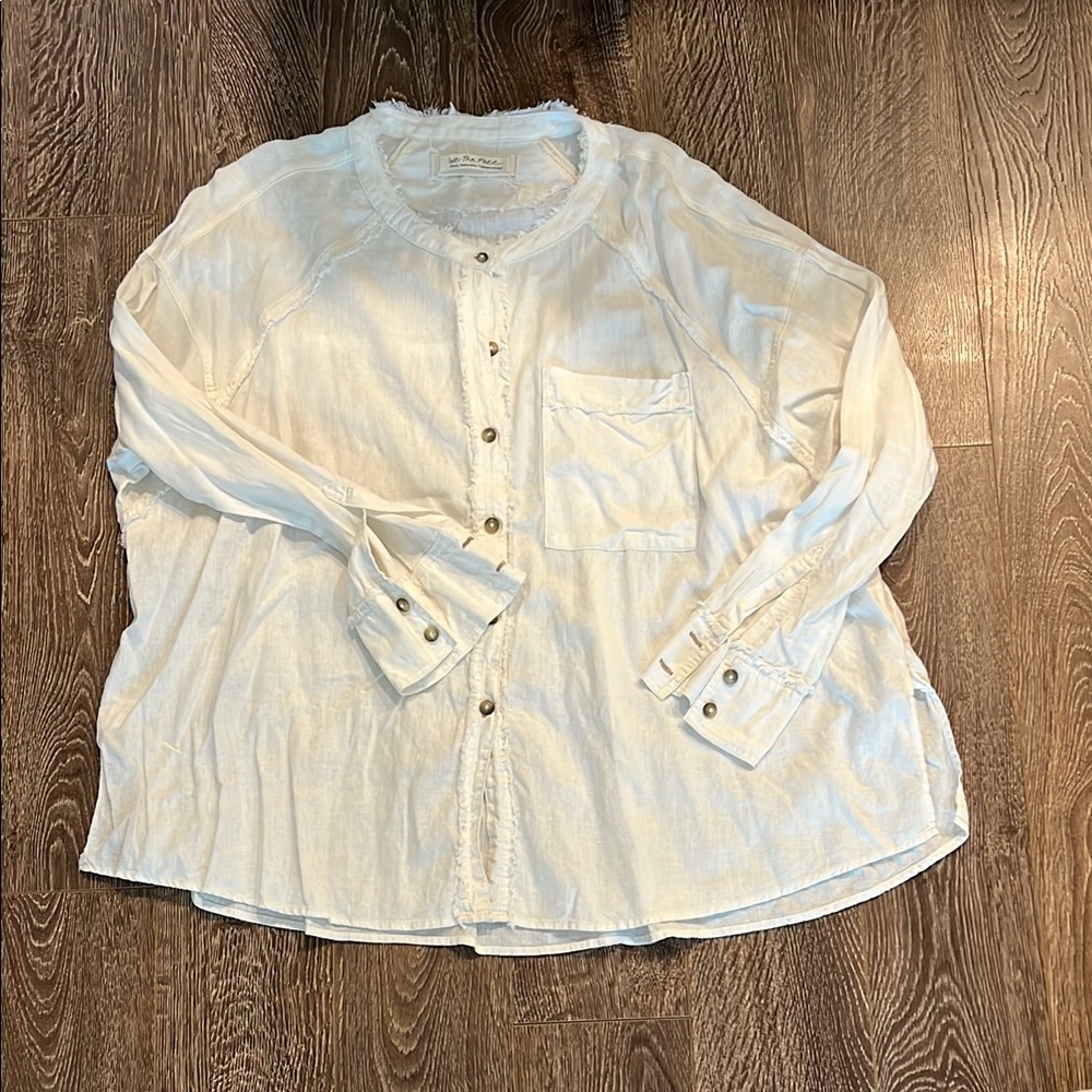 We The Free Frayed White Button-Up